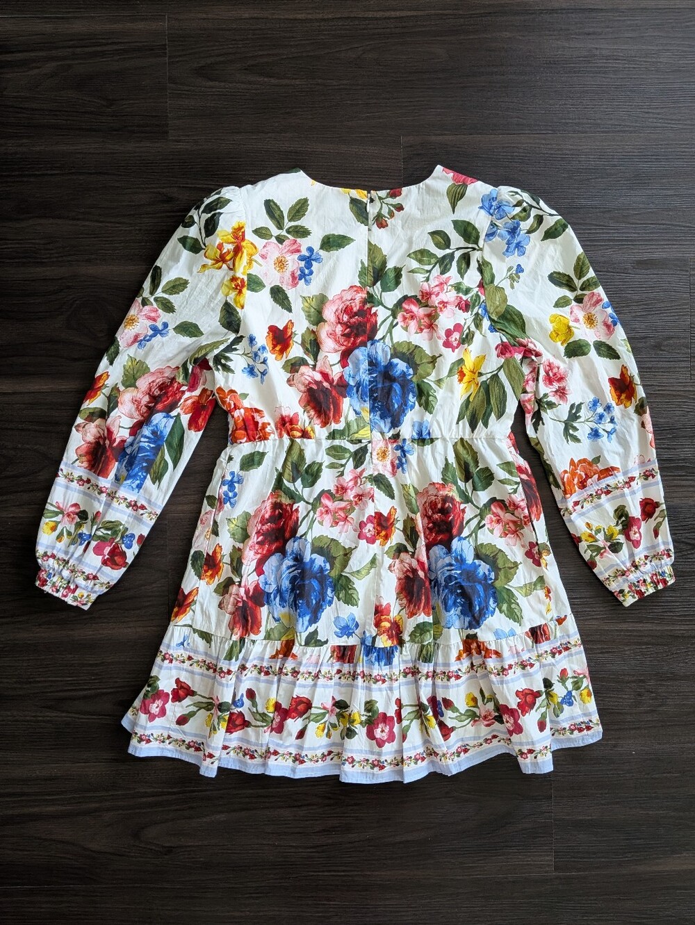 Skies Are Blue White Cotton Floral Long Sleeve Mini Dress Large Boho - Picture 8 of 8